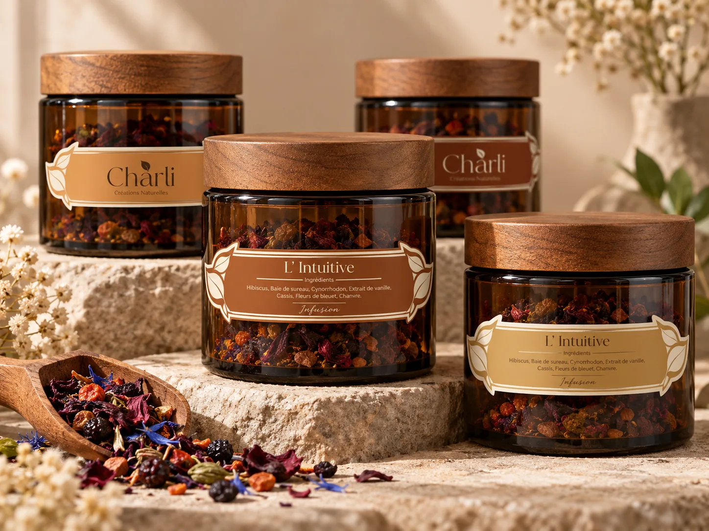 Chârli — mise en scène des pots et du packaging